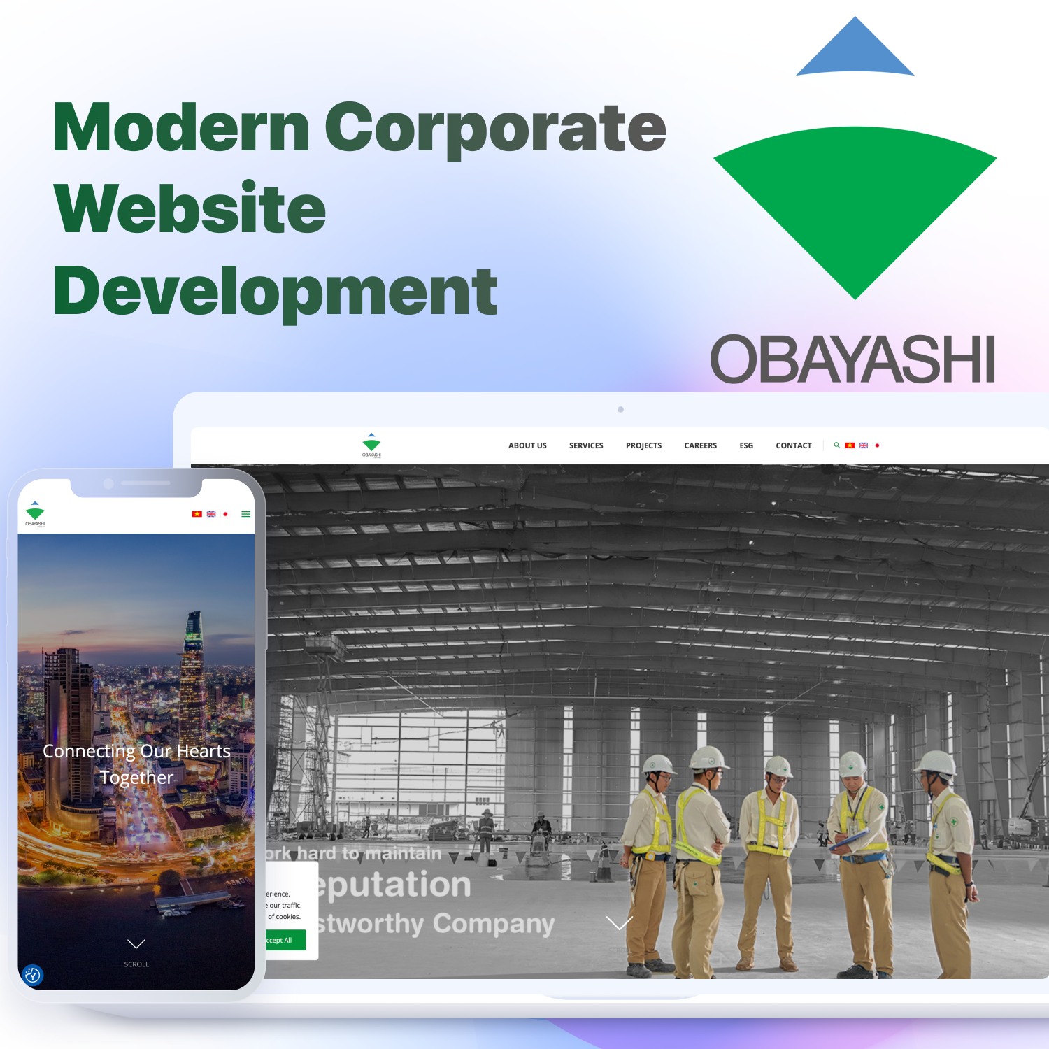 modern corporate website development for obayashi - TSD Software Development in Cambodia