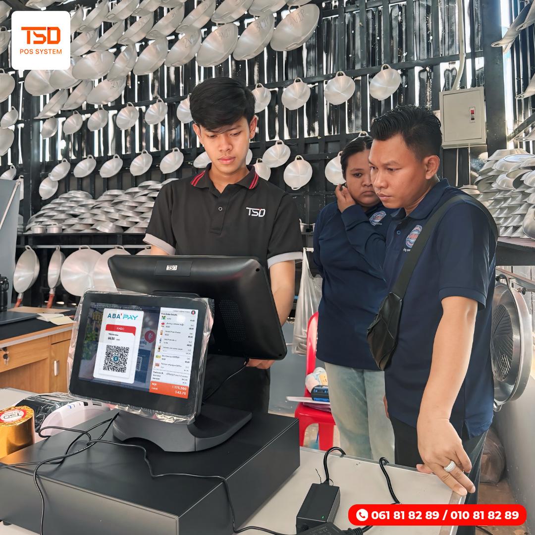 KHQR POS Cambodia — ទូទាត់ ABA & KHQR ផ្ទាល់ពីម៉ាស៊ីនគិតលុយ 12 KHQR POS Cambodia — customer facing ABA PAY QR with KHR and USD
