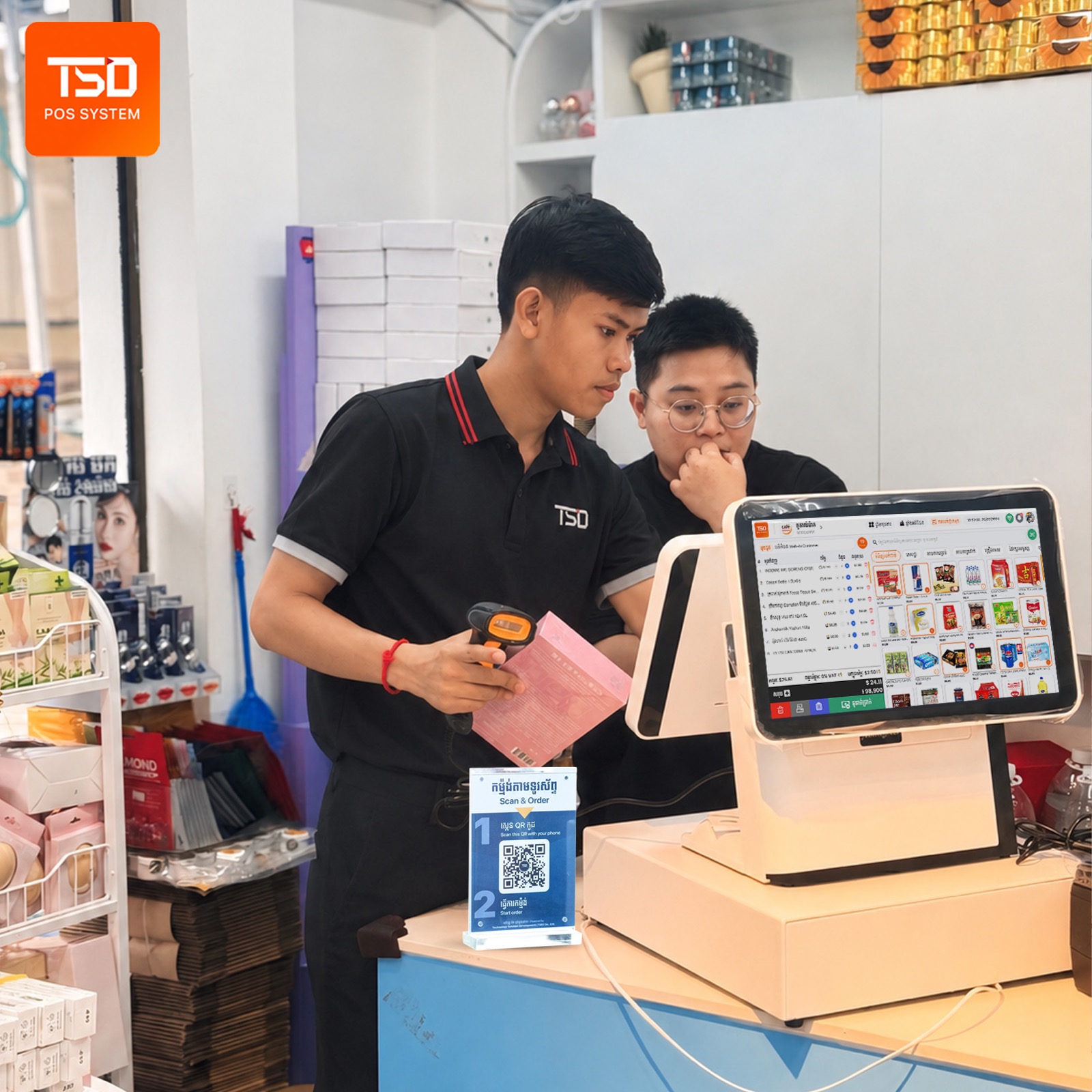 POS supplier Cambodia — ហេតុអ្វីម្ចាស់អាជីវកម្មត្រូវជ្រើសក្រុមហ៊ុនមានបទពិសោធន៍? 15 POS supplier Cambodia TSD team with POS solution